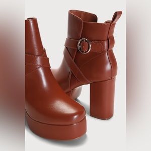 Dalore Platform Buckle Ankle Booties    4”block heel.
Lightly cushioned insole.